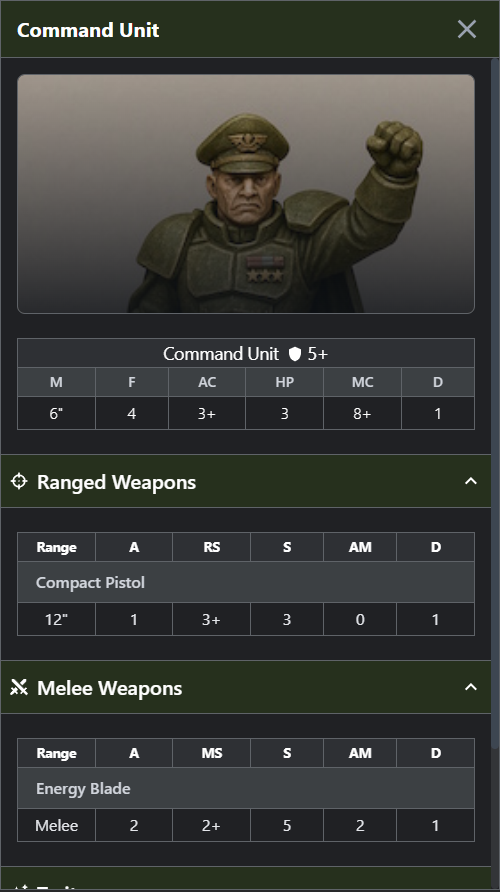Select a unit to see its full stats and weapon options.